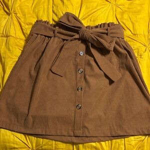 SHEIN Tan Button-Up A-Line Skirt with Bow
